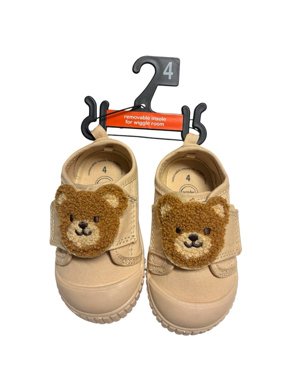 wonder nation Beige Teddy Bear Strap Baby Walker Bump Toe Sneakers